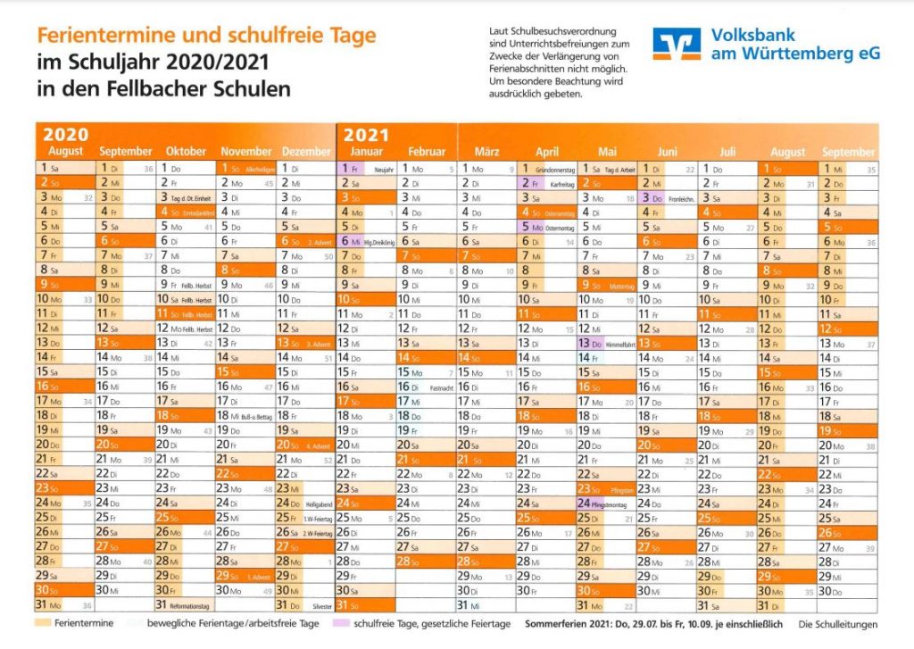 Ferienkalender – Zeppelinschule Fellbach